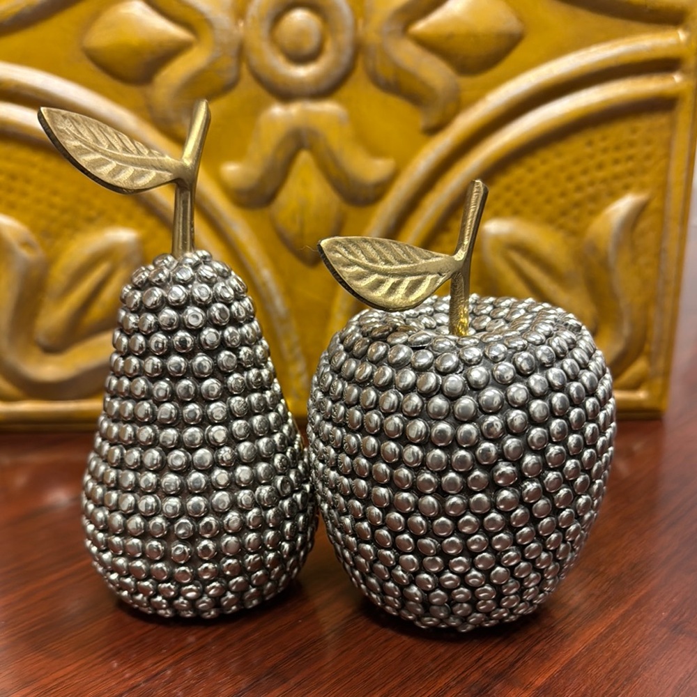 Decorative Silver Pear and Apple Set